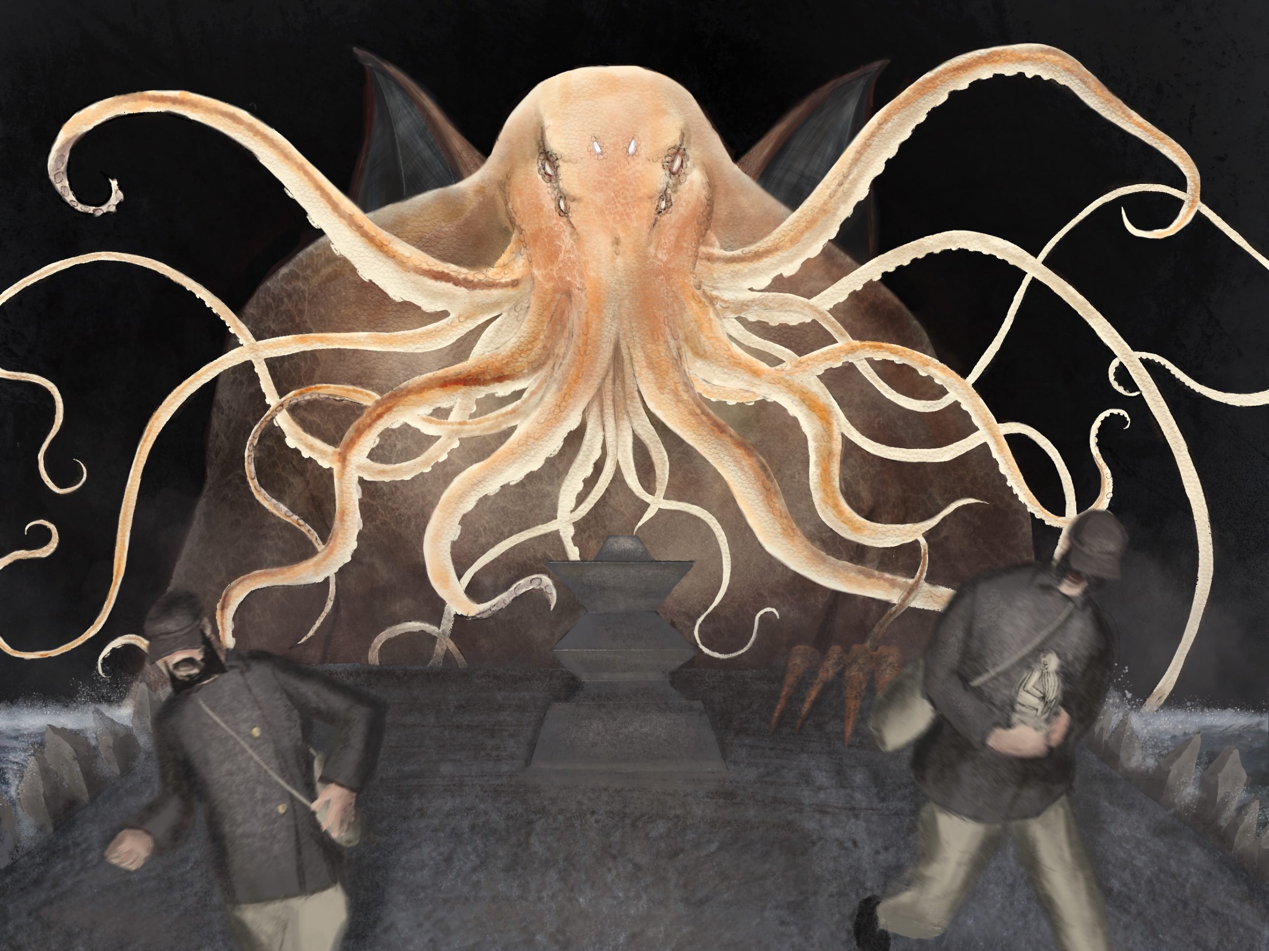The Awakening of Lovecraft's Cthulhu - peinture numerique de Sebastien Loghman
